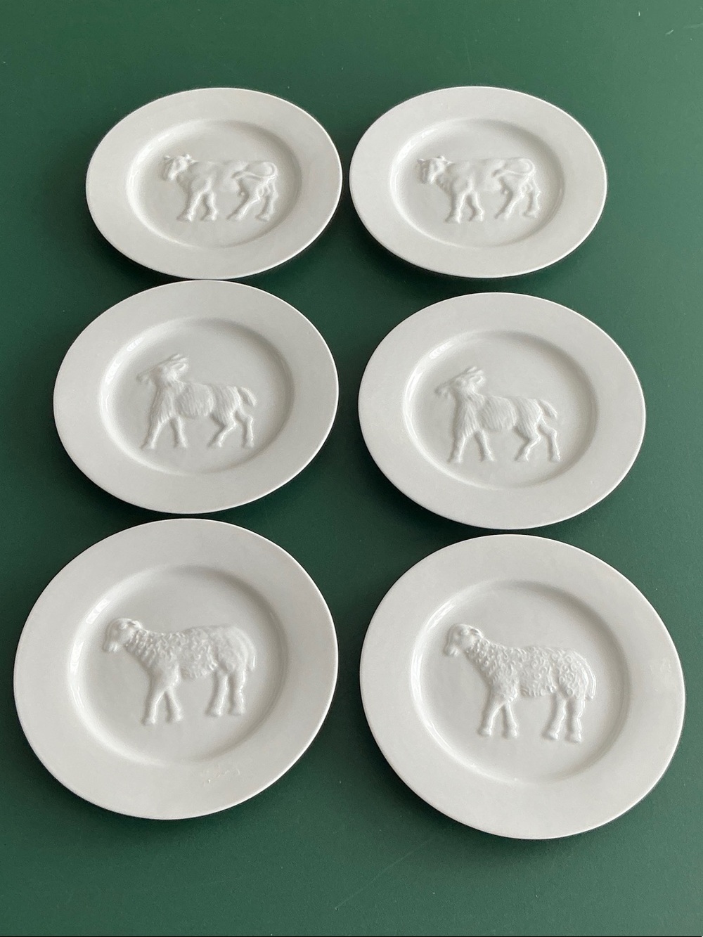BonJour Set (6) Farm Animal 7” Appetizer Cheese Plates Cow Sheep Goat Embossed